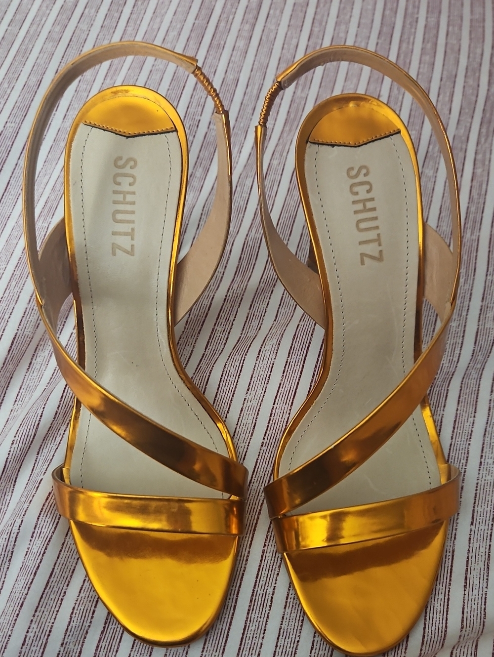 SCHUTZ Metallic Gold Strappy Slingback Heels